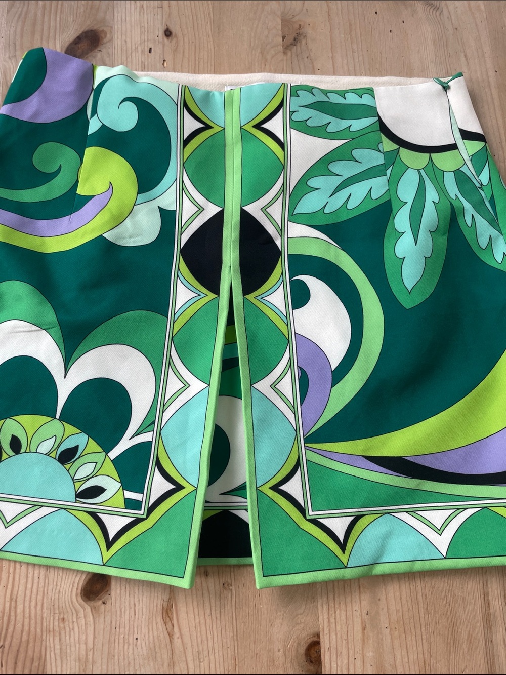 Zara Pucci Inspired Mod Print Mini Skirt Green Retro Geometric Size L - Picture 5 of 7